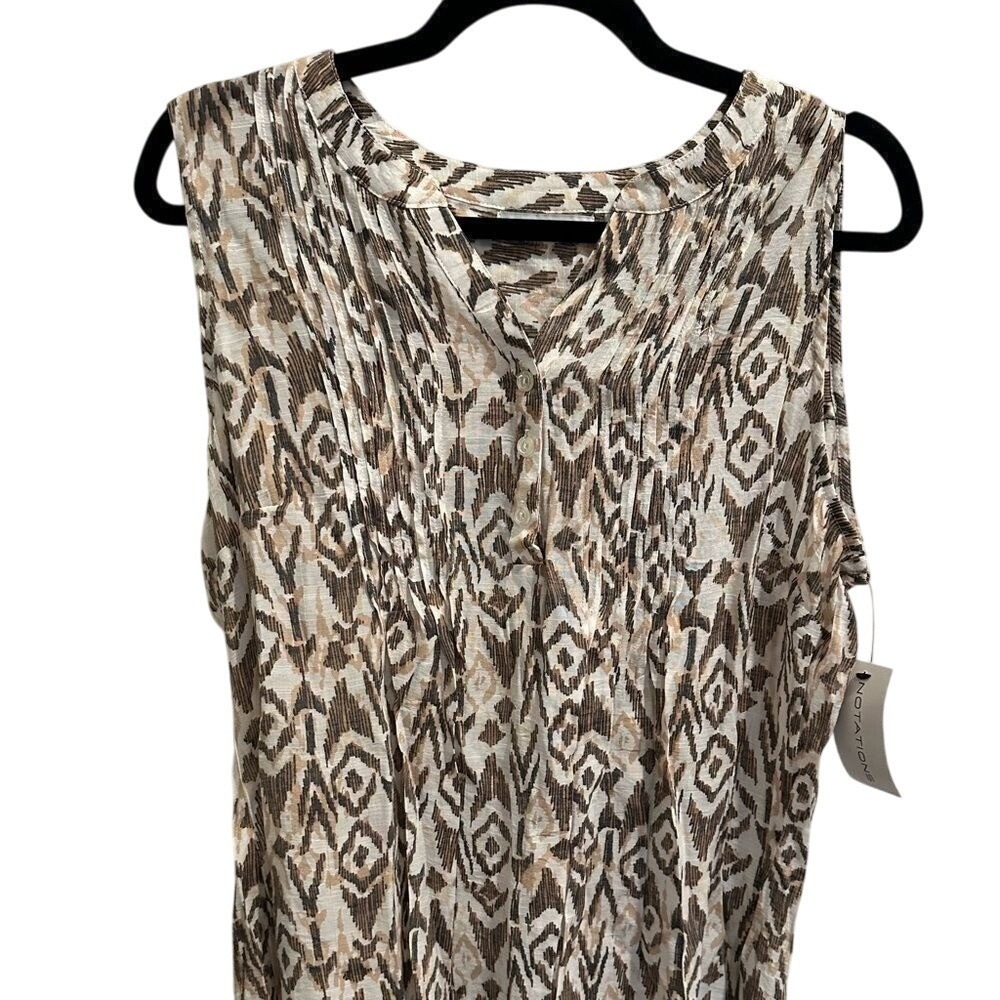 Notations L Sleeveless Tank Aztec Print Tan Cream NEW With Tags